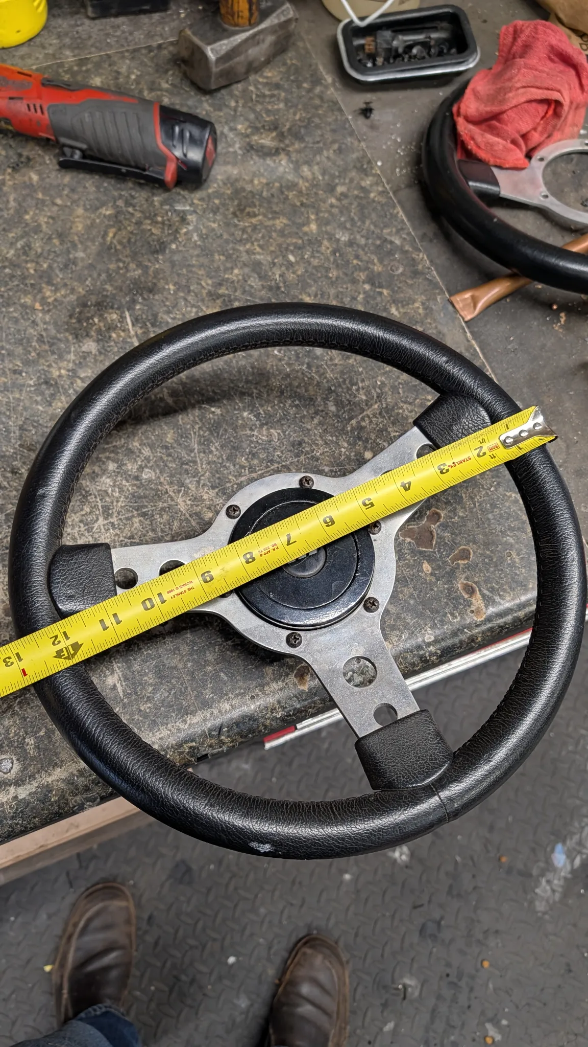 Mountney 13 inch steering wheel.   Black vinyl.  With Hub thumbnail 2