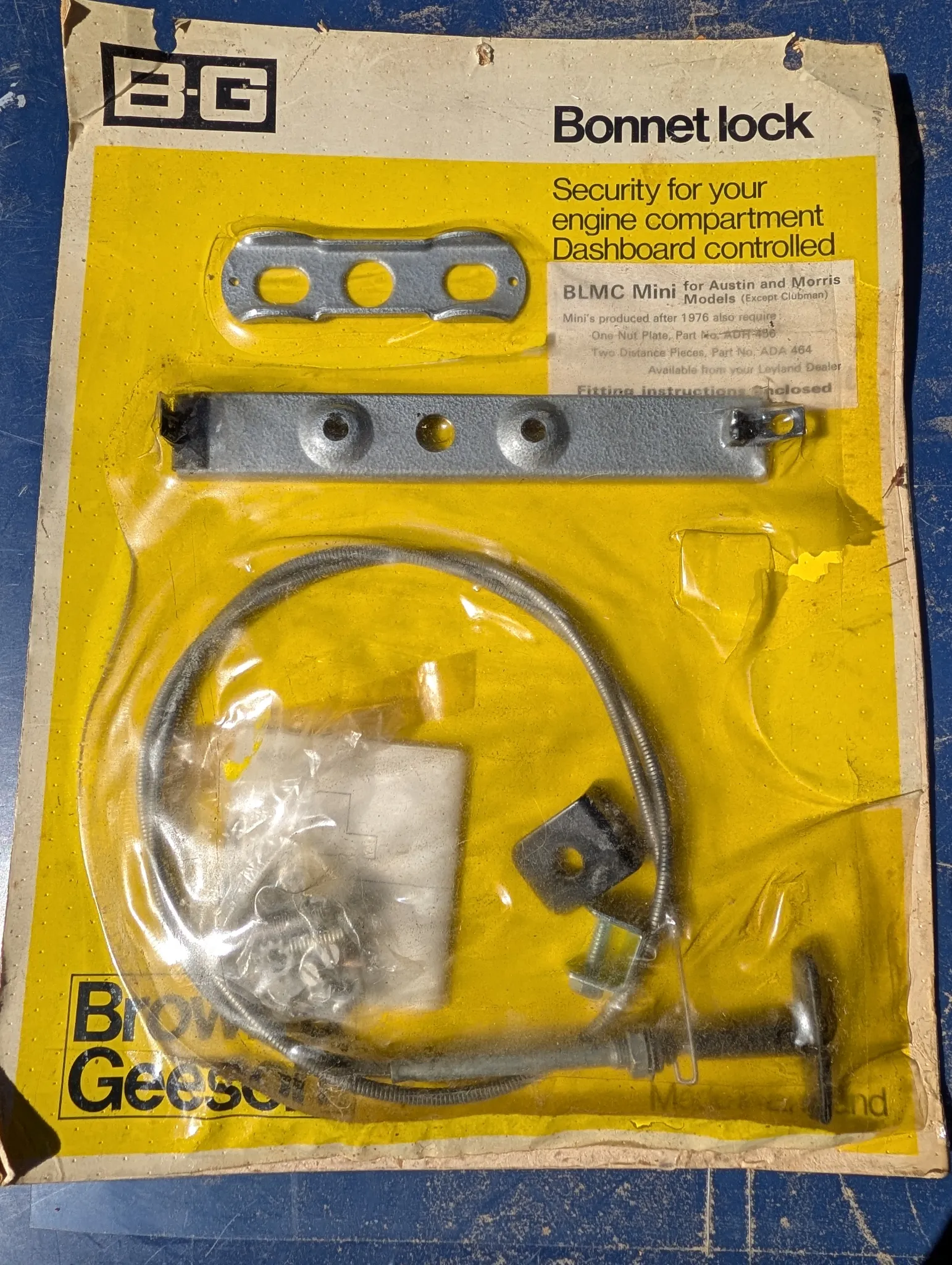 Internal release / bonnet lock by Brown & Geeson for classic Mini ( Not Clubman ) - body 1